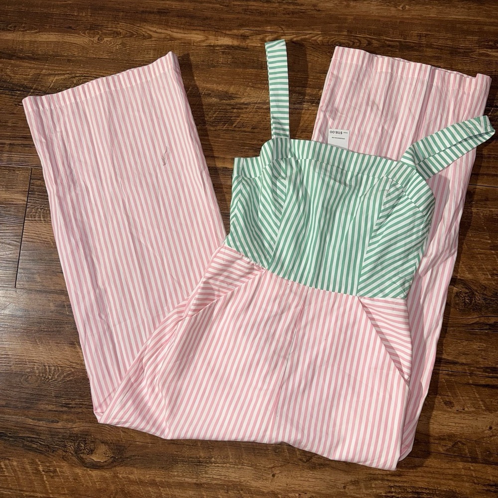 BCBGeneration Green Pink Striped Tank Jumpsuit Women's Size‎ 0 NEW $118